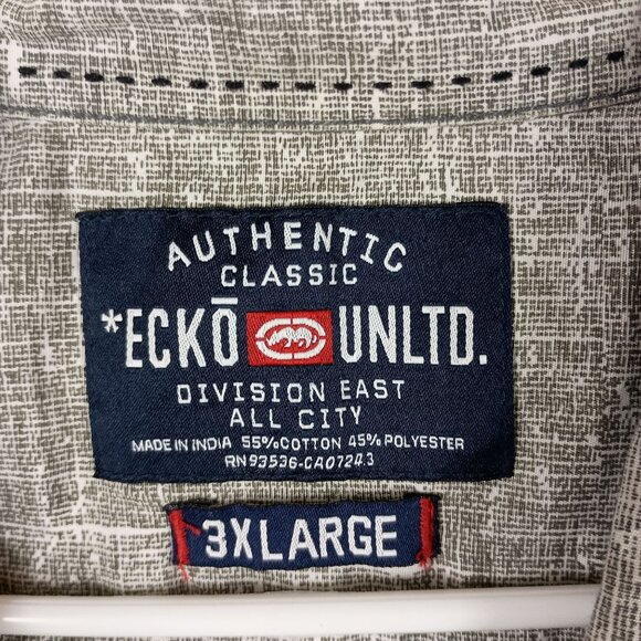 Ecko Unltd Mens 3XL Short Sleeve Gray Button Up Shirt Casual Summer Streetwear - Picture 4 of 7